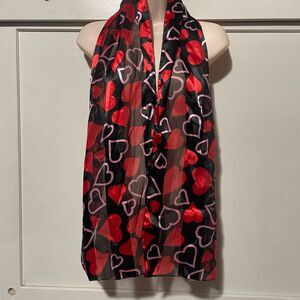 Romantic Heart Print Sheer Scarf Black Red Pink‎ Valentine's Day Accessory